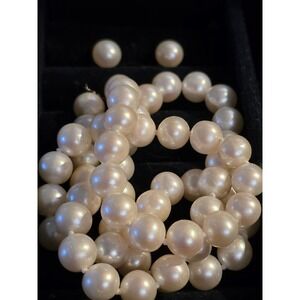 Vintage Sterling Silver Cultured White Pearl Necklace & Stud Earrings Set 18" L